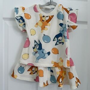 Kids Cartoon Print Matching Set - White, Blue, Pink, Orange